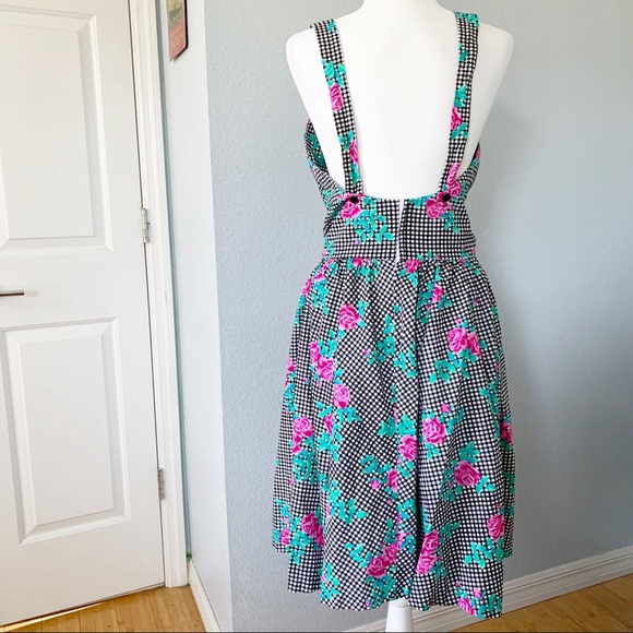 Vintage Accentuette Checkered Floral Sundress Med - Picture 4 of 6